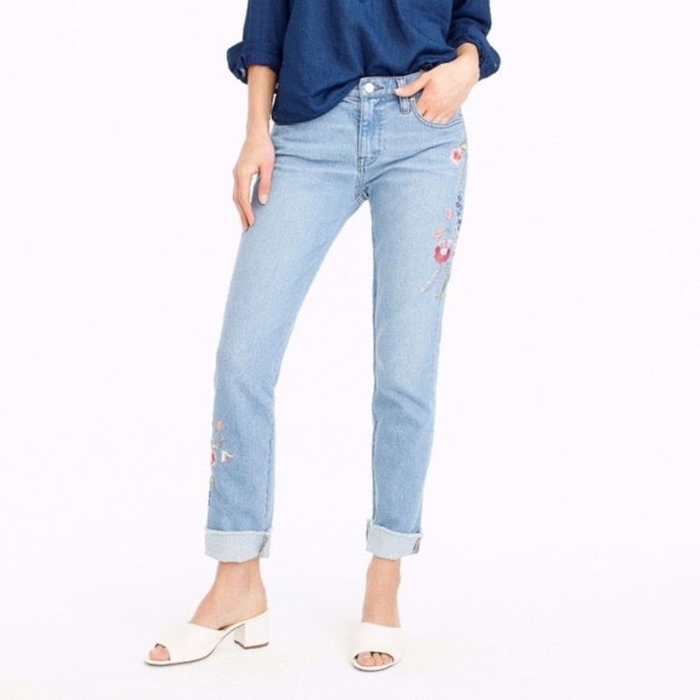 J. Crew Embroidered Boyfriend Jeans